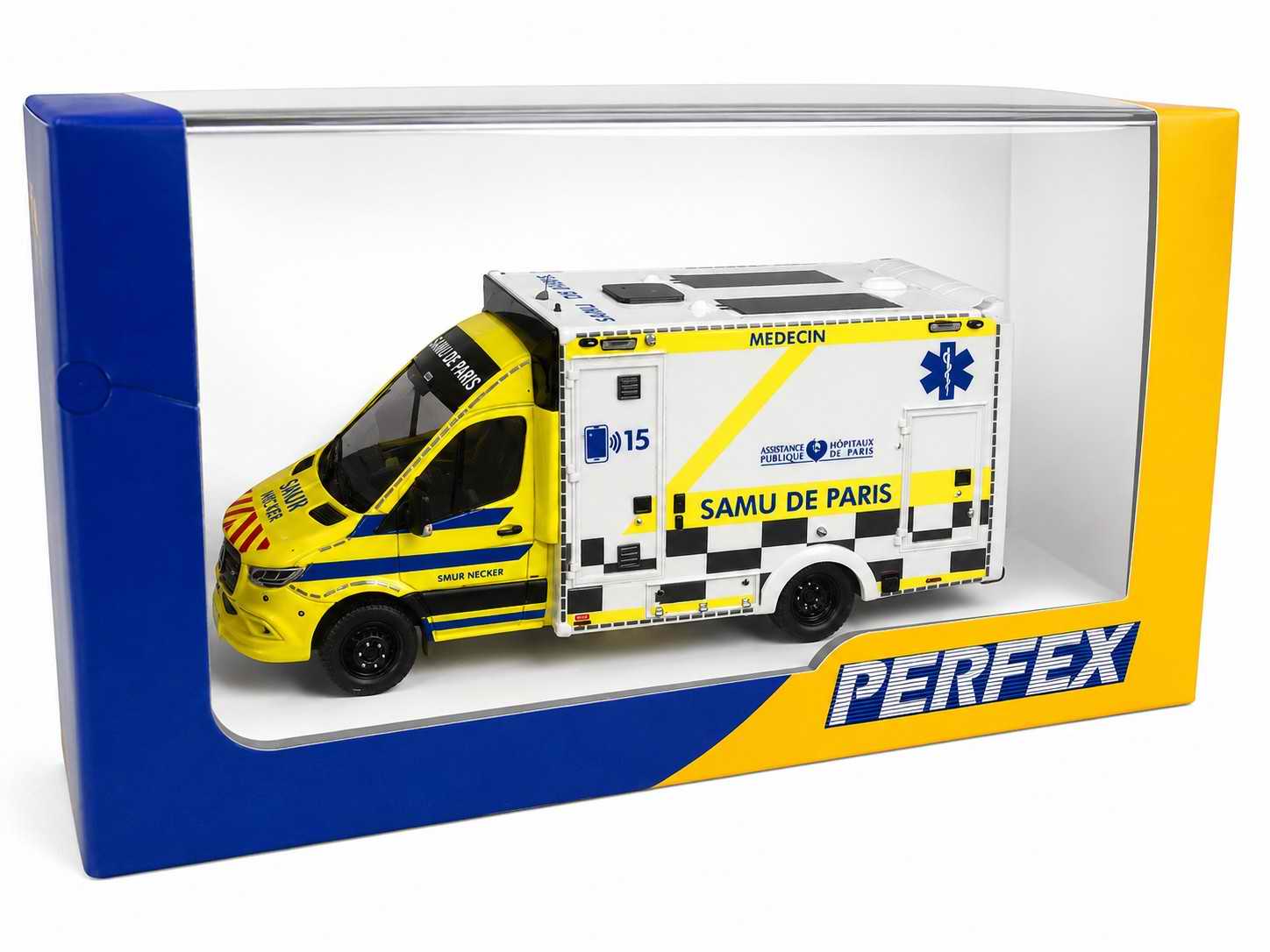 Miniature Ambulance de réanimation MERCEDES Sprinter WAS AR SAMU75 Hôpital Necker 1/43